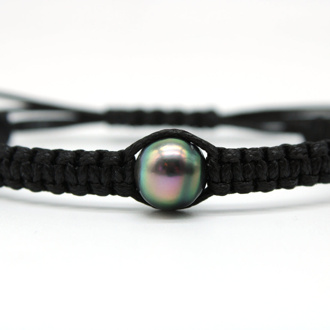 Hand-Braided waxed polyester bracelet with a 10.1mm Cherry colored Tahitian Black Pearl.
