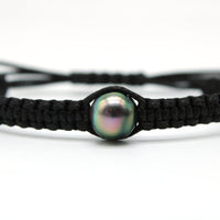 Hand-Braided waxed polyester bracelet with a 10.1mm Cherry colored Tahitian Black Pearl.