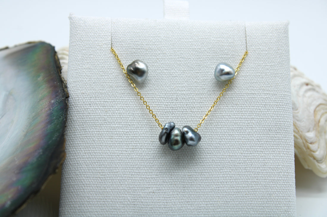 Keshi Floating Necklace and Keshi Stud Bundle