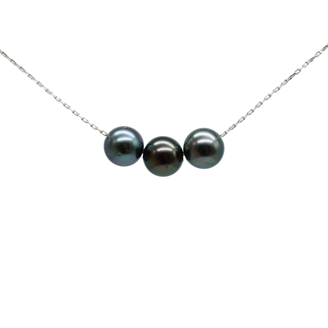 Select Floating 8mm Trio Necklace - Blue, Dark Aubergine, and Green