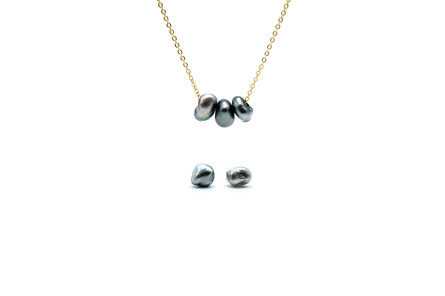 Keshi Floating Necklace and Keshi Stud Bundle