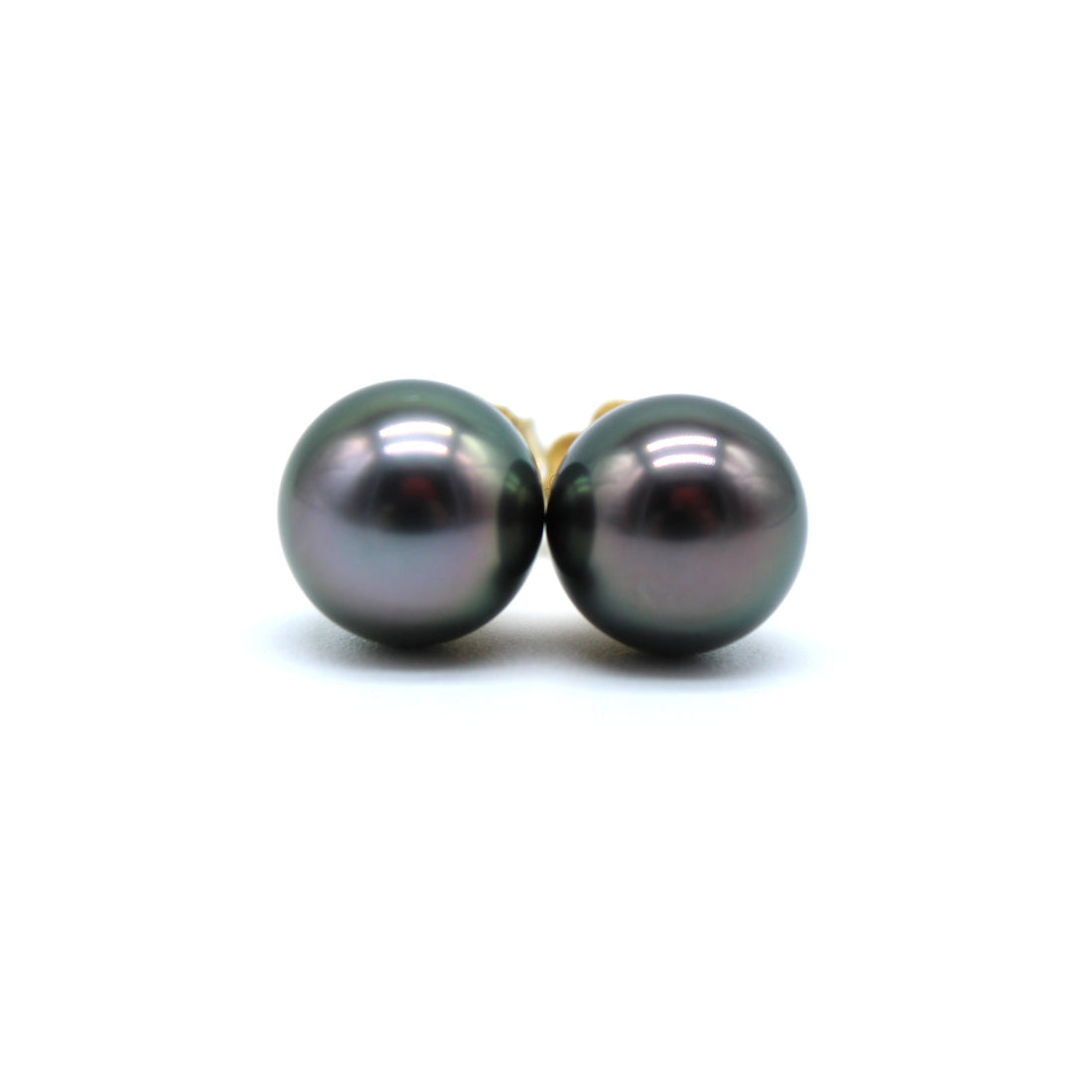 Front view tahitian black pearl stud earrings 