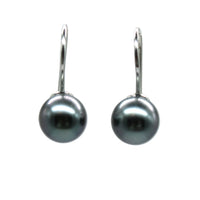 Pair of white gold french hook earrings front view with a white background