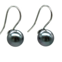 Pair of white gold french hook earrings side view with a white background
