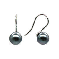 Pair of white gold french hook earrings front and side view with a white background