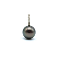 Single Tahitian pearl with a white gold oval pendant on a white background