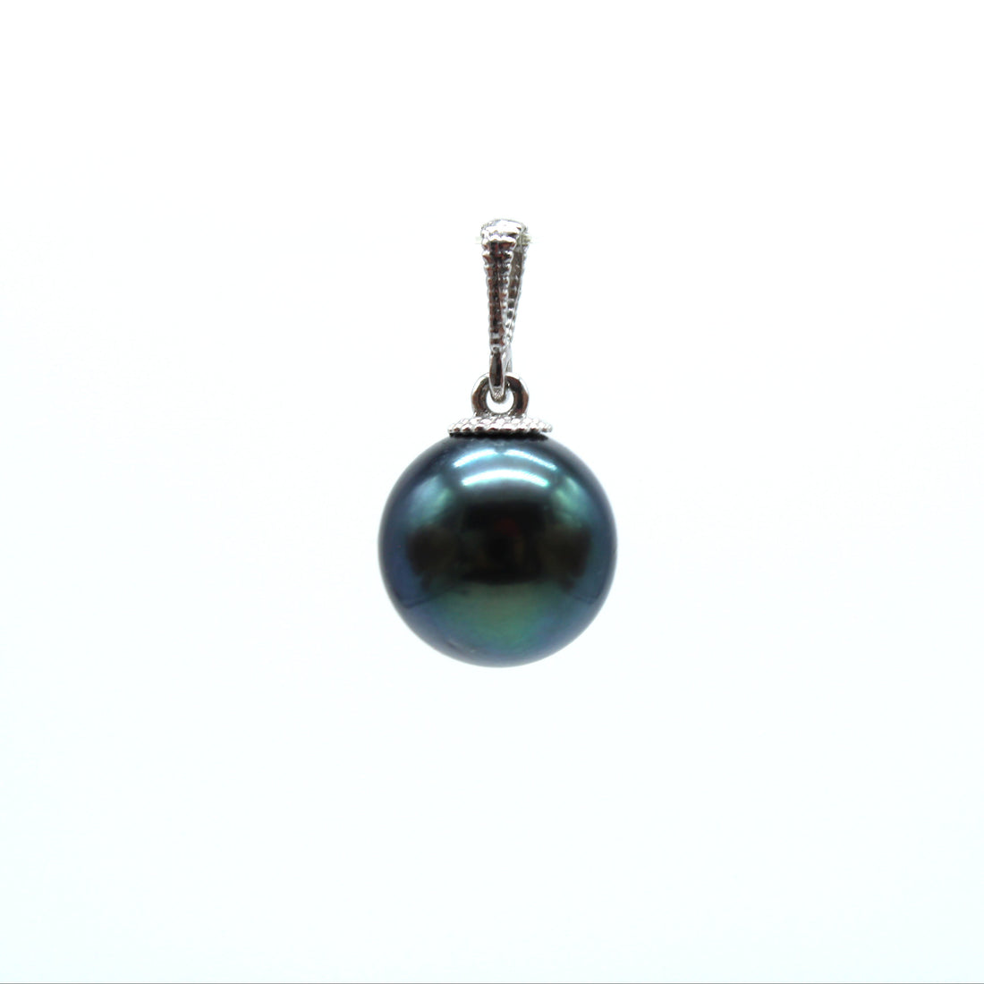 White gold lack pearl pendant on a white background
