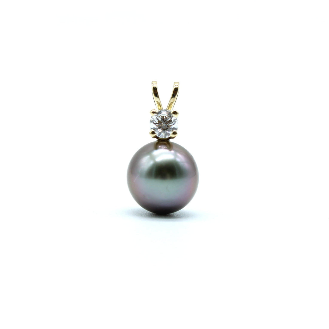 A single pearl pendant with a gold bail and a small clear stone accent, centered on a plain white background.